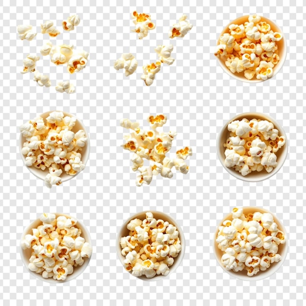Lecker Popcorn in Schüsseln und verstreut