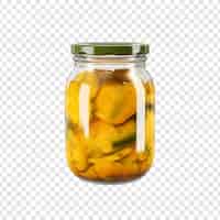 Kostenlose PSD leckere mango-pickel in einem glasgefäß, isoliert auf einem transparenten hintergrund