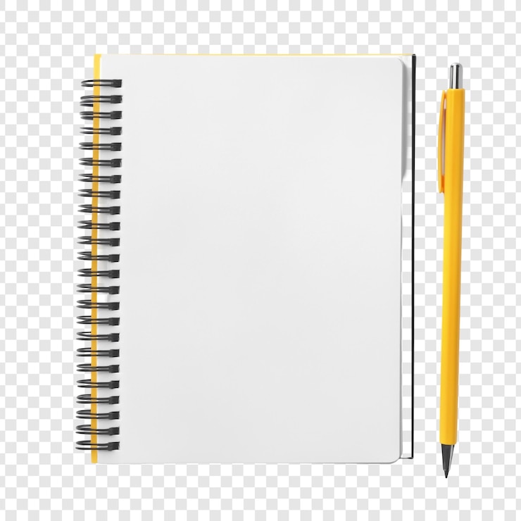 Kostenlose PSD leer spiral-notebook und gelber stift-mockup