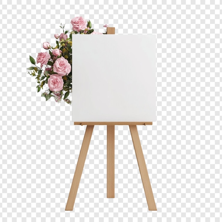 Kostenlose PSD leere leinwand mit rosa rosen auf dem eisel