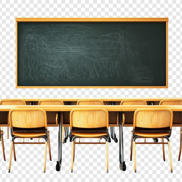 Leere Schreibtische und Tafeln im Klassenzimmer für die Schüler bereitgestellt