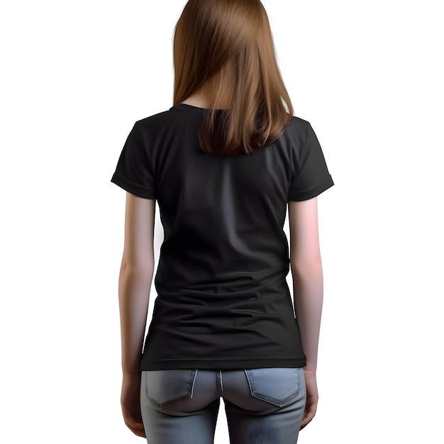 Kostenlose PSD leeres schwarzes t-shirt-modell frontansicht isoliert auf weißem hintergrund