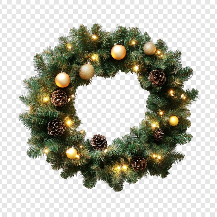Kostenlose PSD leuchtender weihnachtskranz mit kiefernkegel und ornamenten