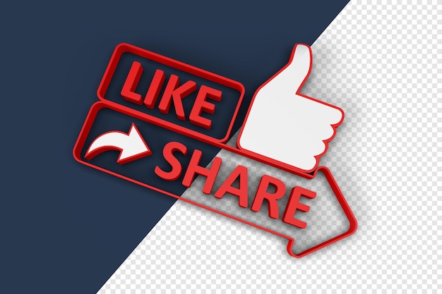 Like und teile 3d-logo-rendering