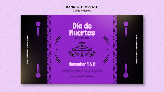 Kostenlose PSD lila dia de muertos horizontale bannervorlage