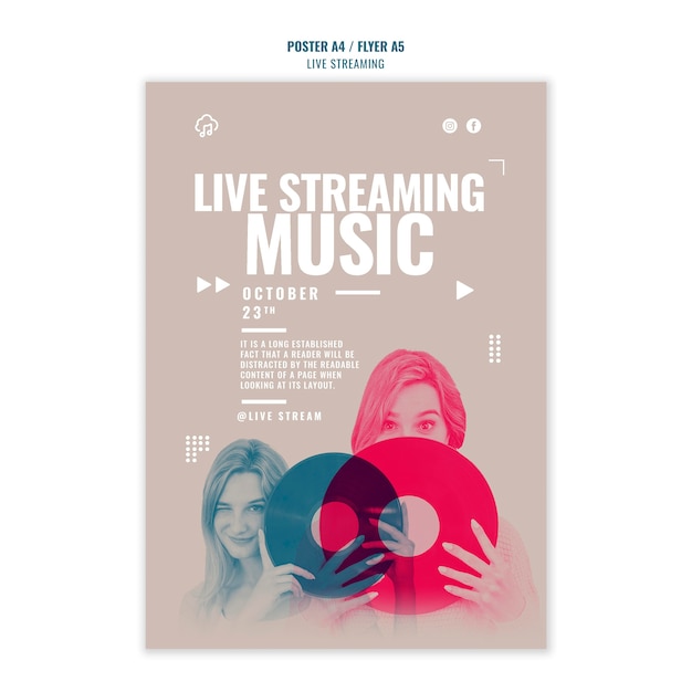 Kostenlose PSD live-musik streaming flyer vorlage stil