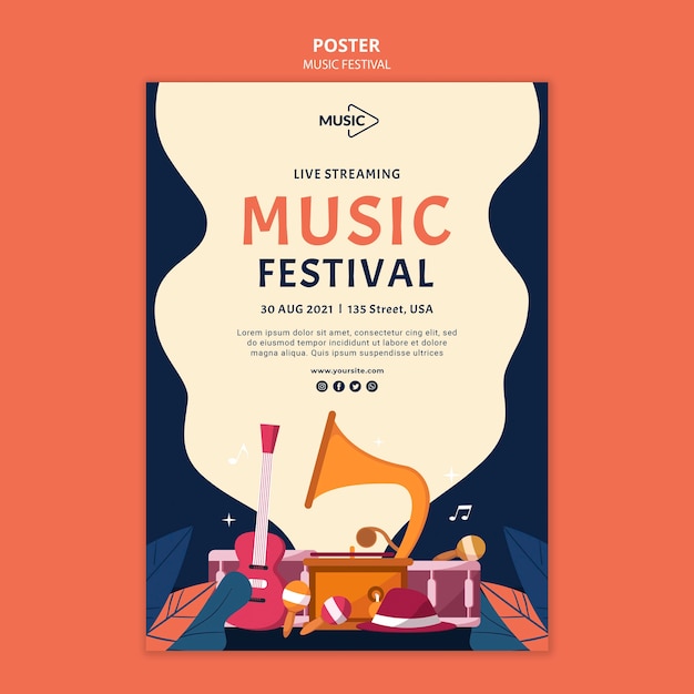 Kostenlose PSD live-streaming-poster-vorlage des musikfestivals