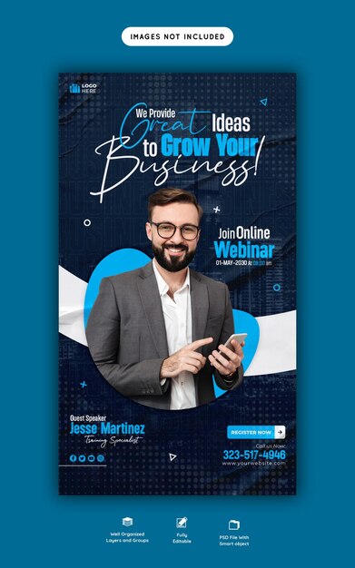 Live-Webinar für digitales Marketing und Vorlage für Unternehmens-Facebook- und Instagram-Storys