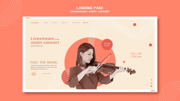 Kostenlose PSD livestream violin konzert landing page