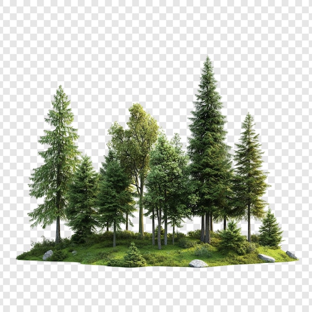 Lush Green Forest Island Ein 3D-Rendering eines lebendigen Waldes