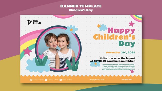 Lustige bunte horizontale Bannervorlage für den Kindertag