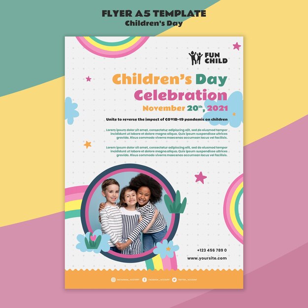 Lustige bunte Kindertag Druckvorlage