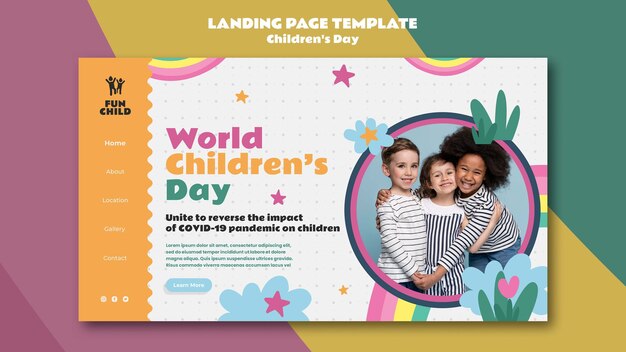 Lustige bunte Landingpage-Vorlage für den Kindertag