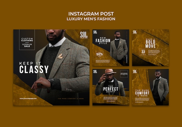 Kostenlose PSD luxuriöse instagram-beiträge für herrenmode