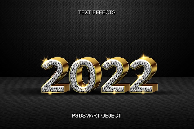 Kostenlose PSD luxus-texteffekt 2022 gold 3d-textstil