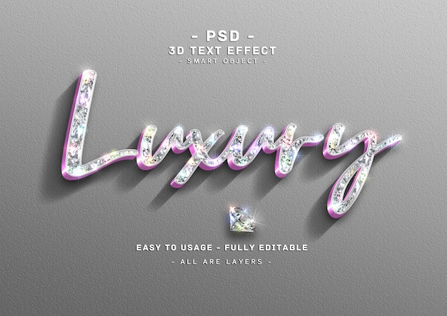 Luxus-texteffekt 3d lila diamant-stil
