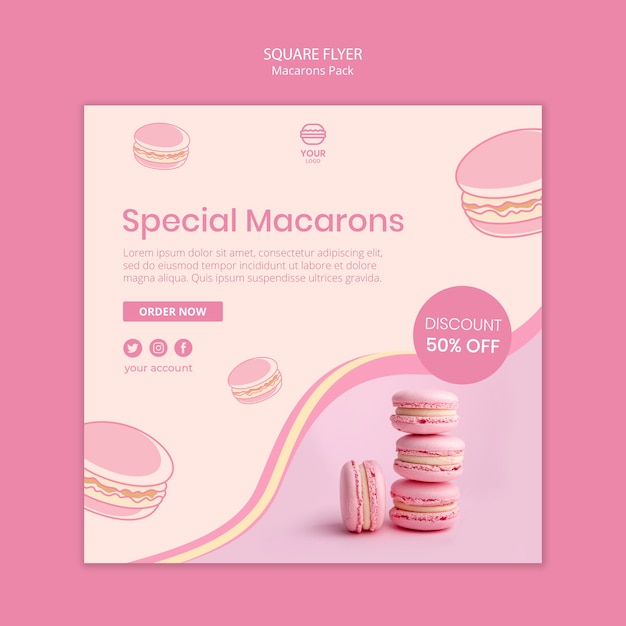 Macarons packen quadratischen flyer-stil