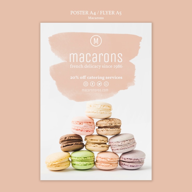 Kostenlose PSD macarons plakatschablonenkonzept