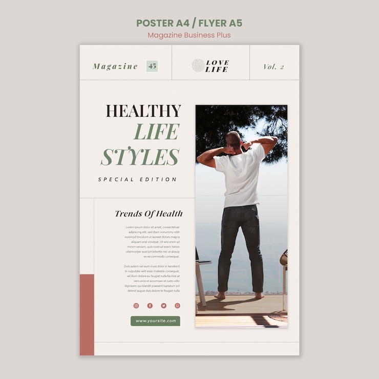 Kostenlose PSD magazin-poster-vorlage mit flachem design