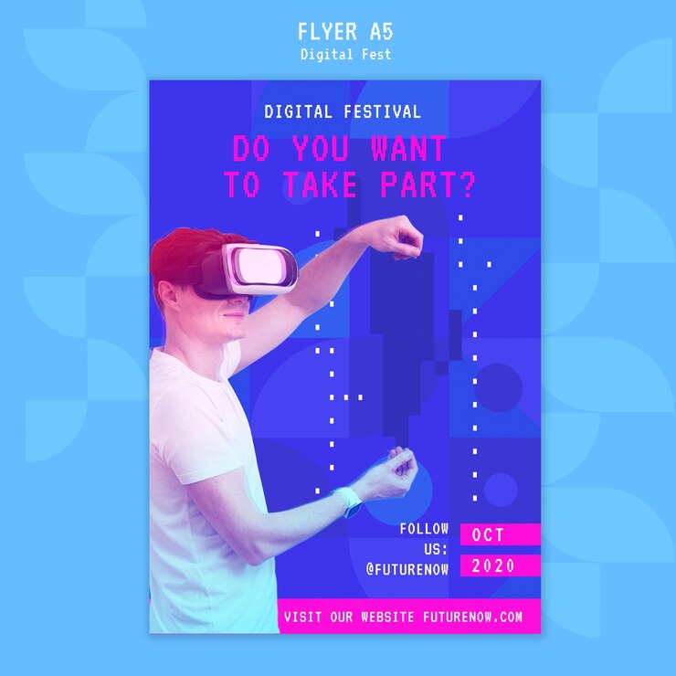 Kostenlose PSD mann mit einer virtuellen realität headset flyer vorlage