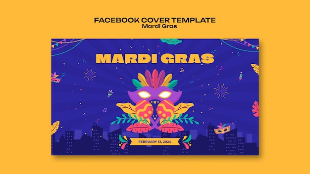 Kostenlose PSD mardi gras-feier auf dem facebook-cover