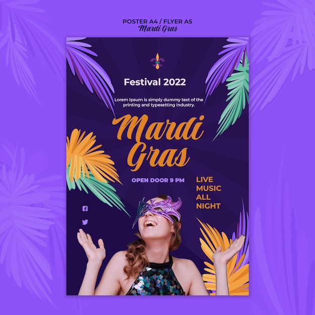 Kostenlose PSD mardi gras poster mit federn