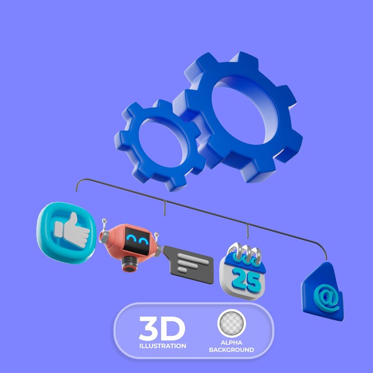 Kostenlose PSD marketing-automation mit ikonen 3d-illustration