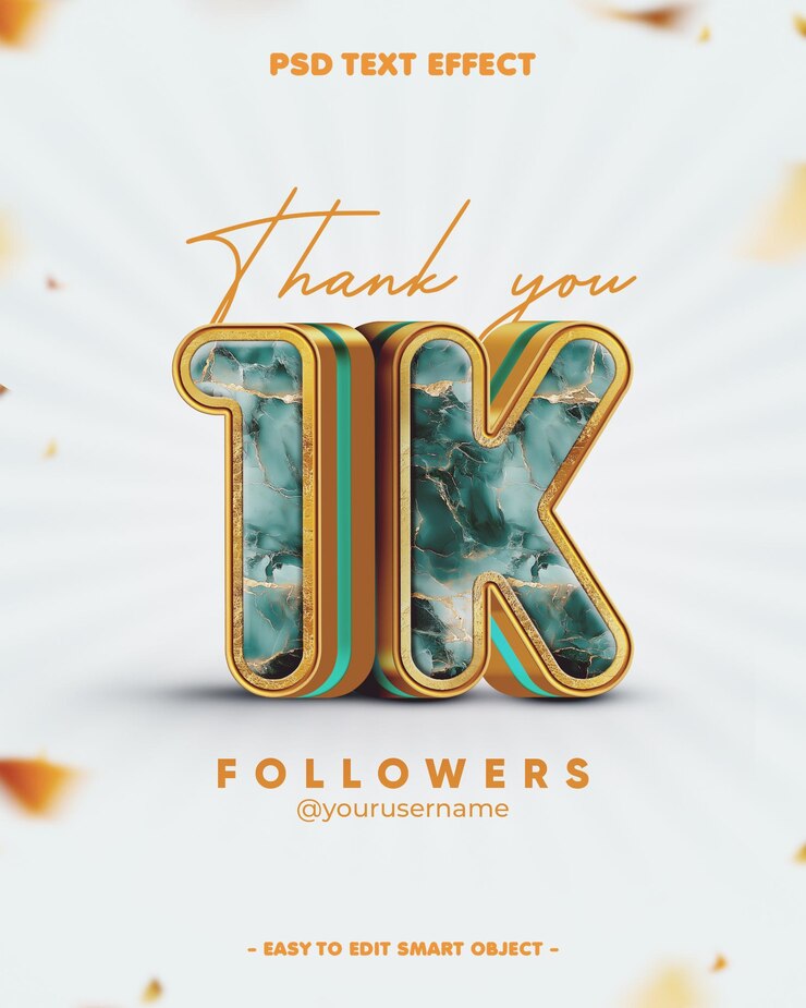 Kostenlose PSD marmor textur danke 1k follower bearbeitbare texteffekt