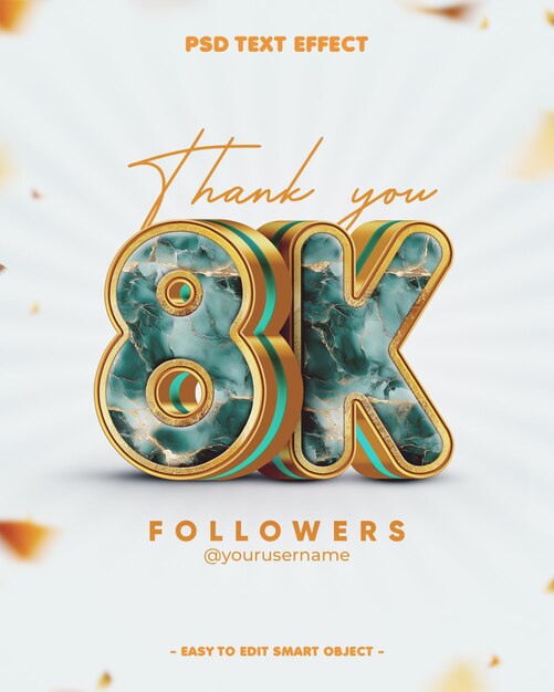 Marmor Textur Danke 8K Follower Bearbeitbare Text-Effekt