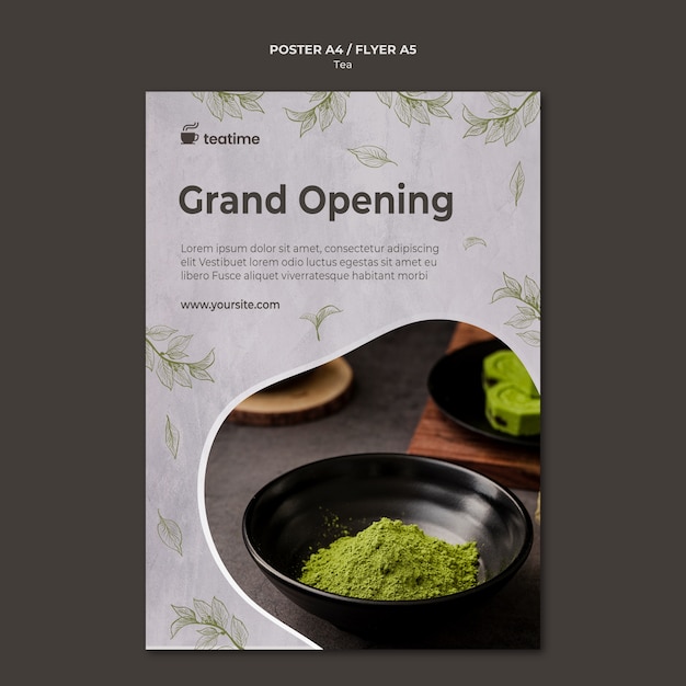 Kostenlose PSD matcha tee grand opening poster vorlage