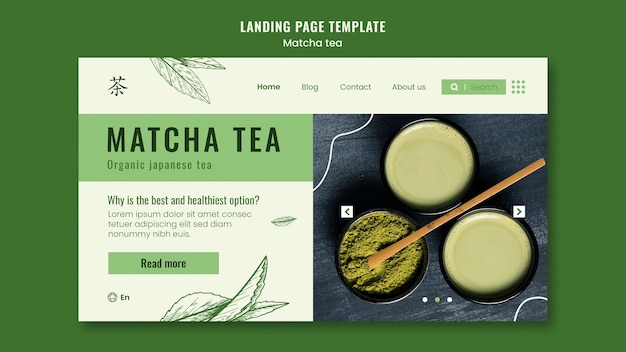 Kostenlose PSD matcha-tee-landingpage-vorlage