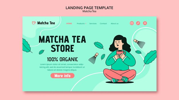 Kostenlose PSD matcha-tee-landingpage-vorlage