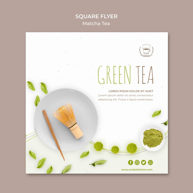 Kostenlose PSD matcha tee quadrat flyer vorlage