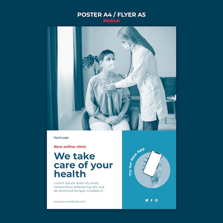 Kostenlose PSD medizinische online-klinik flyer vorlage