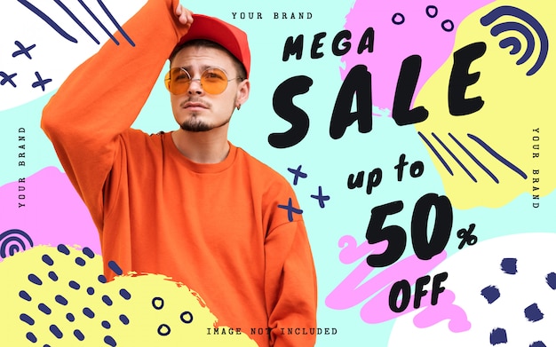 Mega sale banner vorlage mit kritzeleien