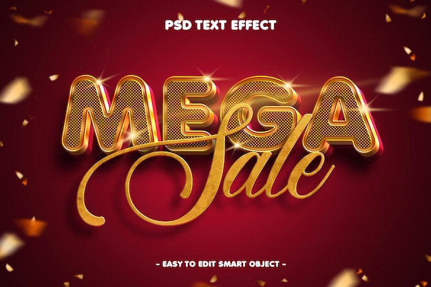 Kostenlose PSD mega-verkauf 3d-bearbeitbarer texteffekt mit goldenem stil