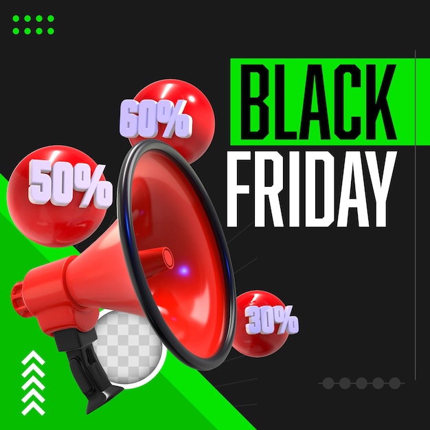 Kostenlose PSD megaphon kündigt angebote für den black friday an. 3d-rendering