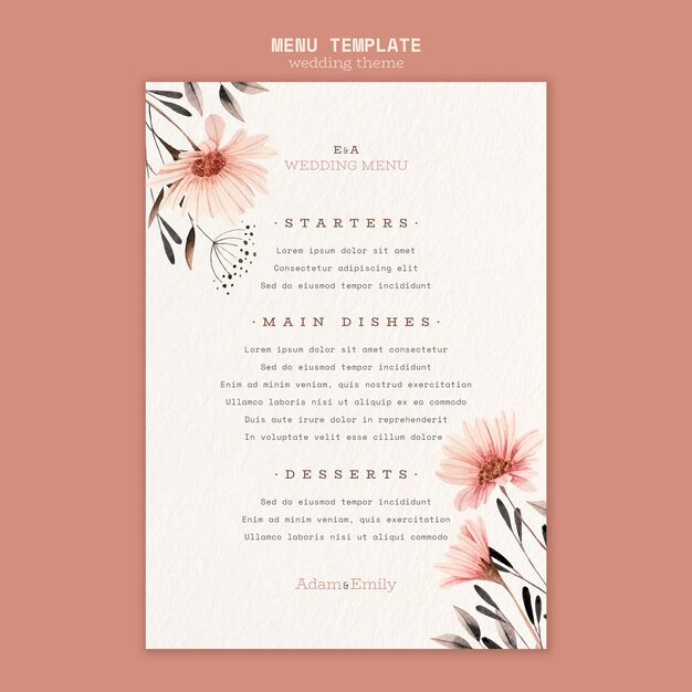 Menükonzept für Hochzeitsschablone