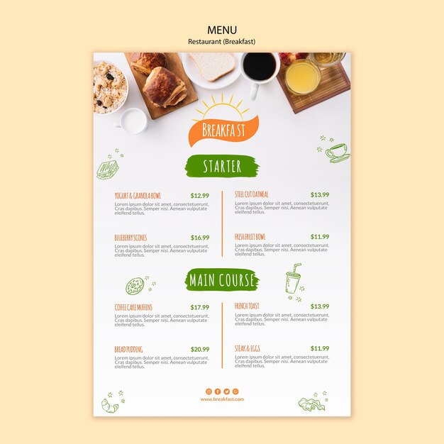 Menüvorlage für Frühstück und Kaffee-Restaurant