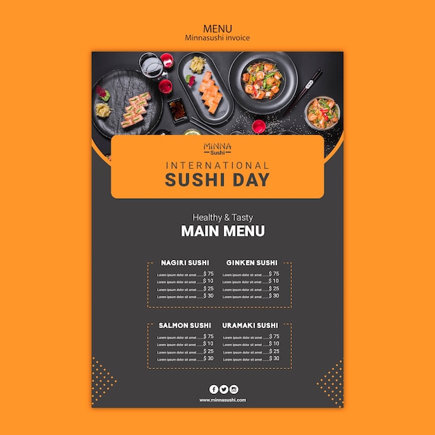 Menüvorlage für internationalen Sushi-Tag