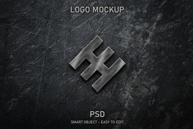 Metallisches logo-mockup mit schwarzem hintergrund