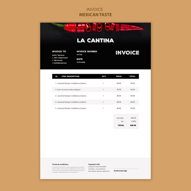 Mexikanisches Restaurant Rechnung Template-Design