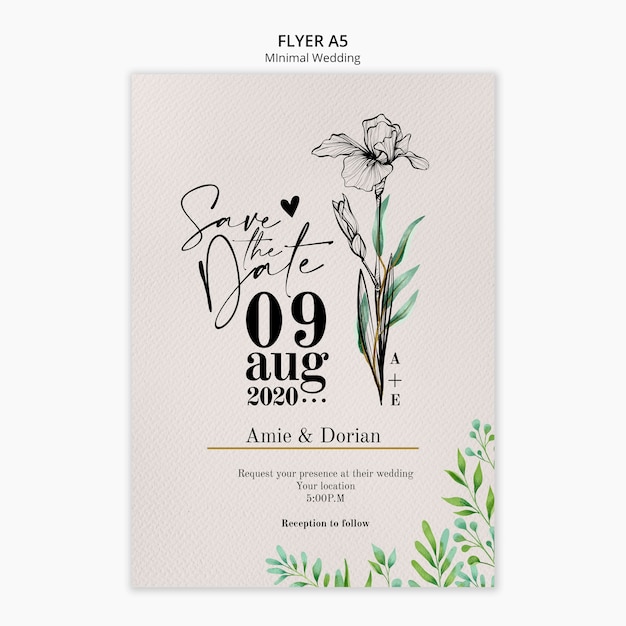 Kostenlose PSD minimale hochzeit flyer vorlage