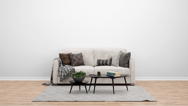Kostenlose PSD minimales wohnzimmer mit klassischem sofa und teppich, einrichtungsideen