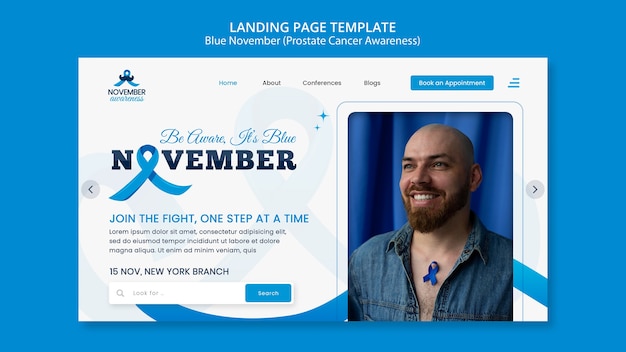 Minimalistische blaue november-landingpage-vorlage