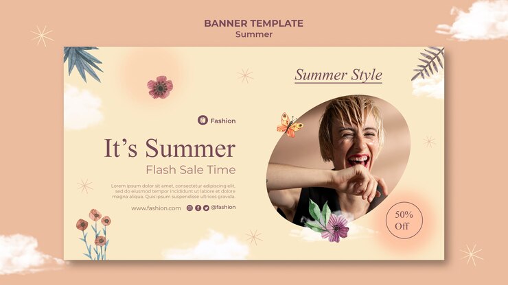 Kostenlose PSD minimalistische designvorlage für sommerbanner