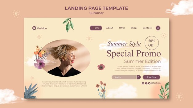 Minimalistische Sommer-Landing-Page-Designvorlage