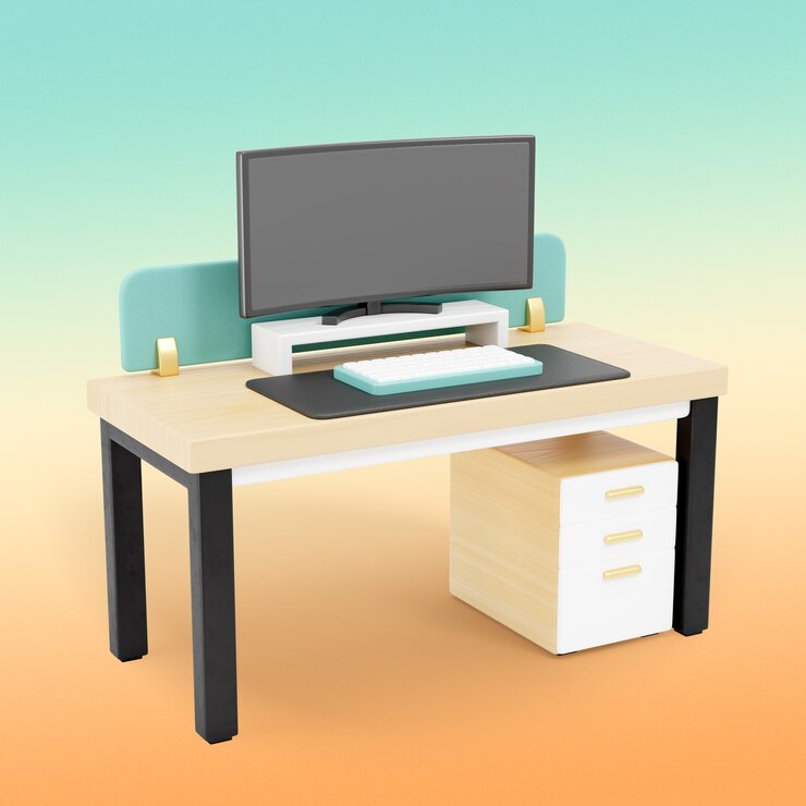 Kostenlose PSD minimalistisches schreibtisch-setup 3d-rendering