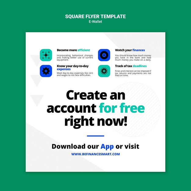 Moderne E-Wallet quadratische Flyer-Vorlage