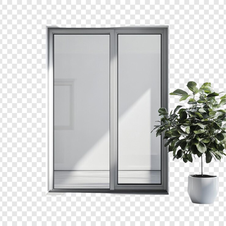Kostenlose PSD moderne schiebetür aus glas mit innenpflanze